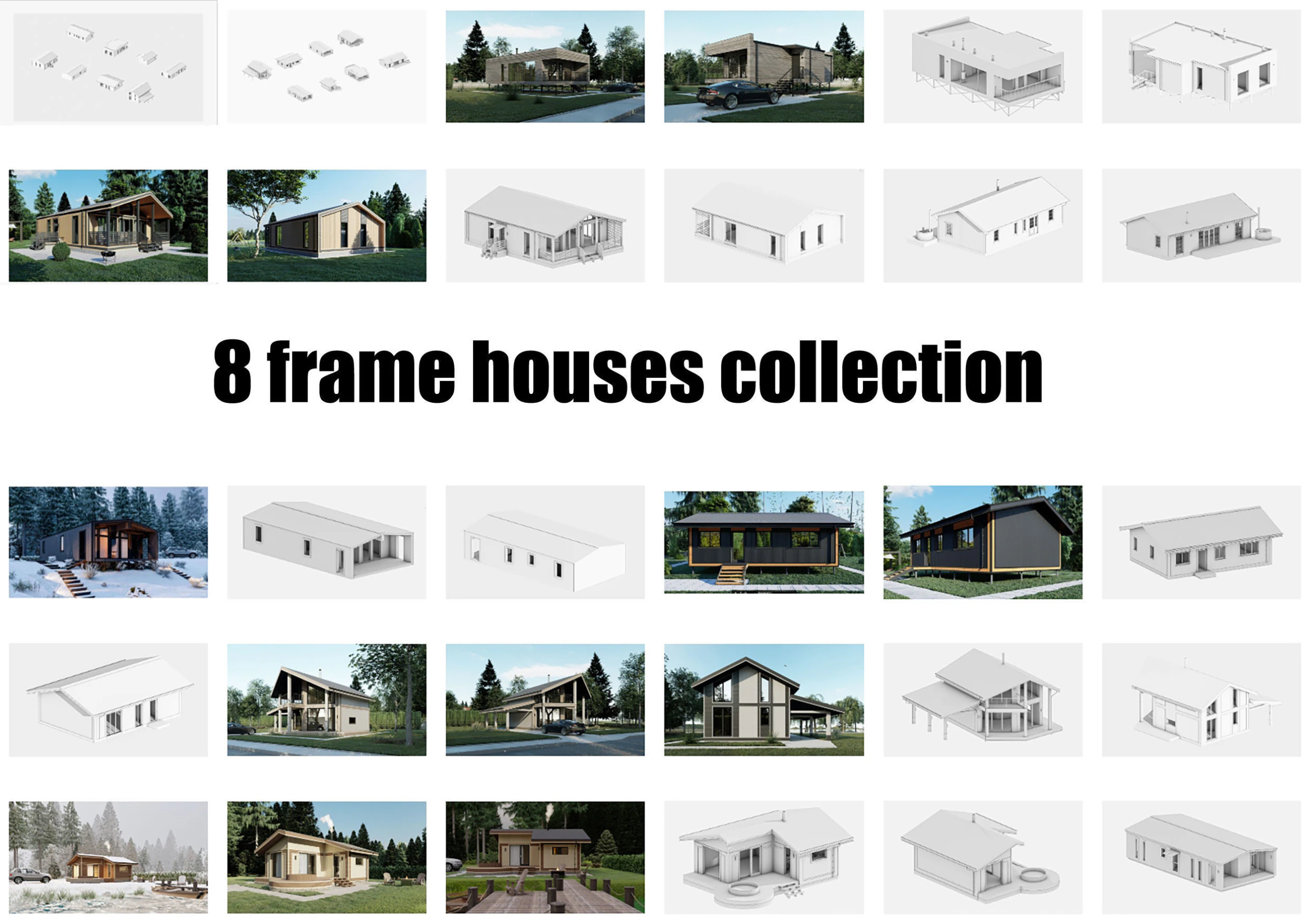 8 frame houses collection 3D Model .c4d .max .obj .3ds .fbx .stl .blend 