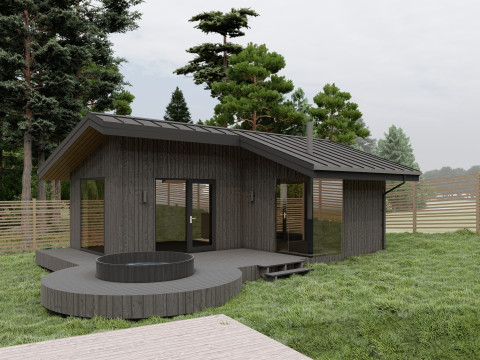 Sauna with a Terrace and Hot Tub Modelo 3D