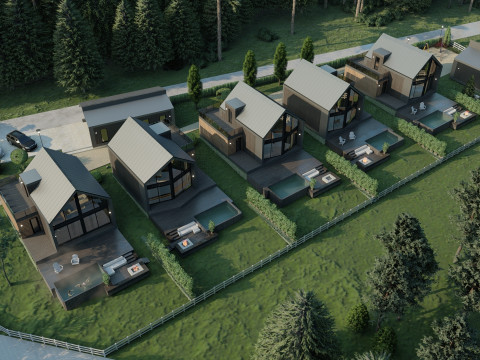 Complexe de chalets avec SPA Modèle 3D