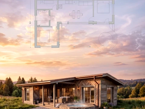 Ecocaba&ntilde;a de madera con jacuzzi Modelo 3D