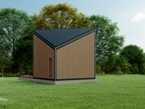 Modern Asymmetrical A-Frame Wooden Cabin 3D Model