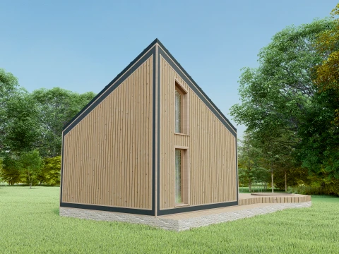 Modern Asymmetrical A-Frame Wooden Cabin 3D Model