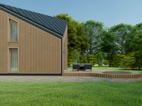 Modern Asymmetrical A-Frame Wooden Cabin 3D Model