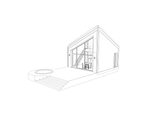 Modern Asymmetrical A-Frame Wooden Cabin 3D Model