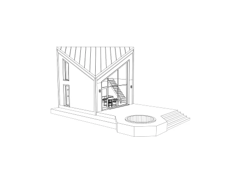 Modern Asymmetrical A-Frame Wooden Cabin 3D Model