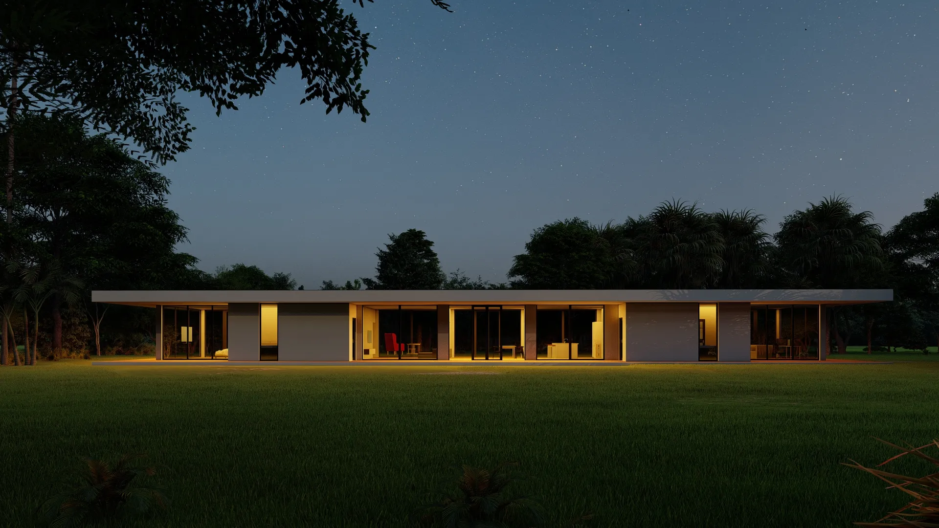Modern Minimalist Glass Pavilion Villa 3D Model .c4d .max .obj .3ds .fbx .stl .blend 