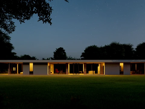 Modern Minimalist Glass Pavilion Villa 3D Model