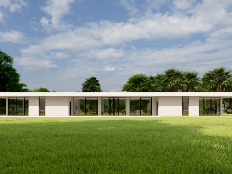 Modern Minimalist Glass Pavilion Villa 3D Model