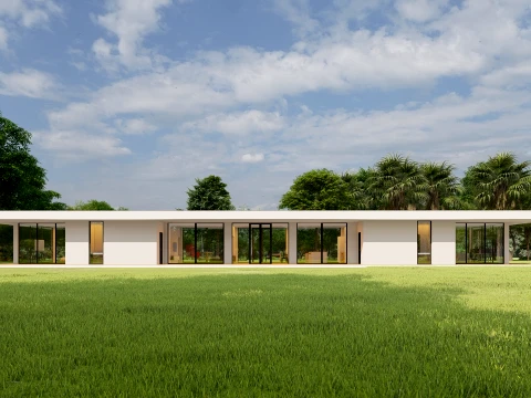 Modern Minimalist Glass Pavilion Villa 3D Model