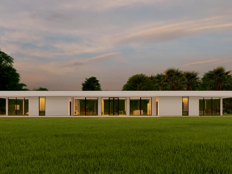 Modern Minimalist Glass Pavilion Villa 3D Model