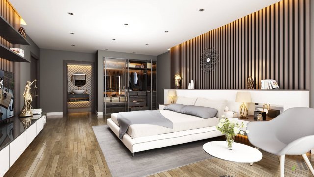 apartment bedroom modern 3D Модель .c4d .max .obj .3ds .fbx .stl .blend 