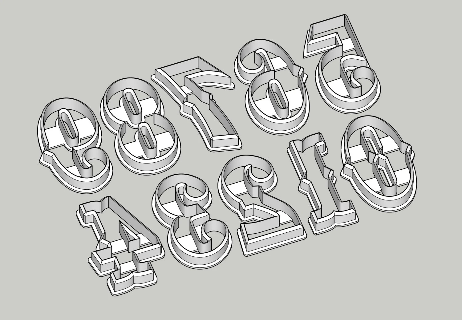 cookie cutter numbers - western font 85 mm 3D Print Model .c4d .max .obj .3ds .fbx .stl .blend 