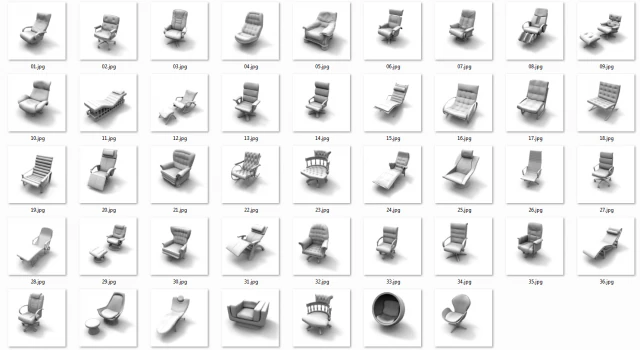 archivo de 43 sillas para su visualizaci&oacute;n Modelo 3D .c4d .max .obj .3ds .fbx .stl .blend 