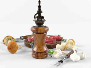 steak and mushrooms model 3D 모델