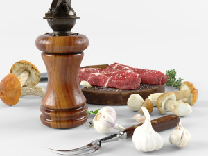 steak and mushrooms model 3D 모델