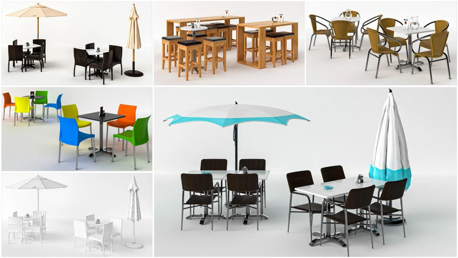 5 types of cafe furniture 3D Model .c4d .max .obj .3ds .fbx .stl .blend 