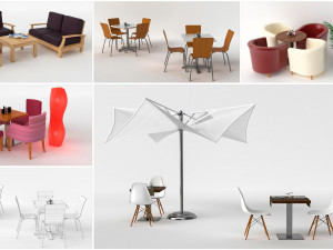5 types of cafe furniture 3D Model
