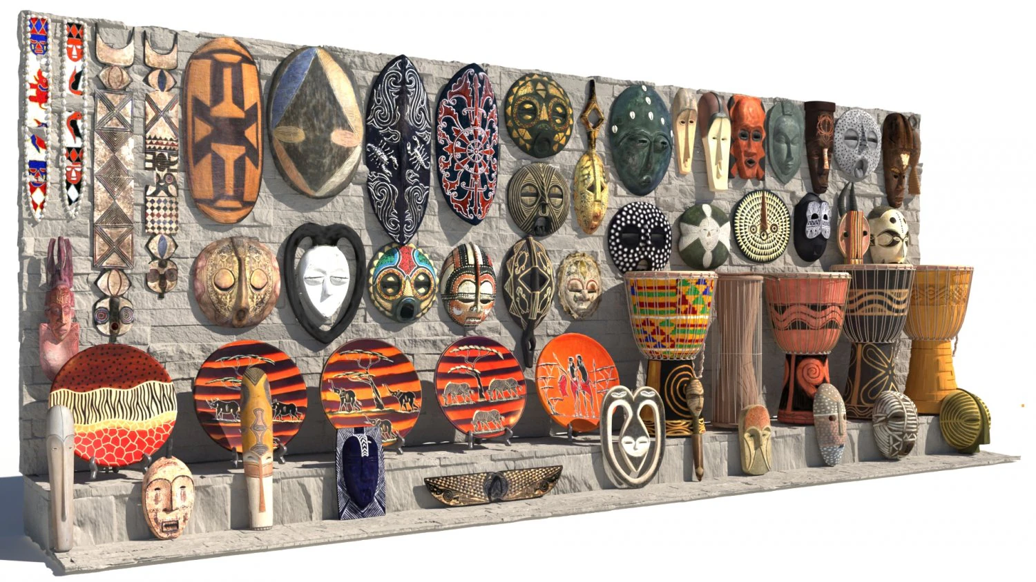 African masks 3D Model .c4d .max .obj .3ds .fbx .stl .blend 