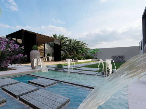 घर का बाहरी बगीचा 3D मॉडल