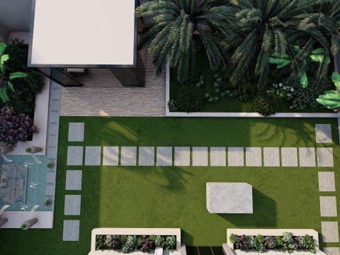 घर का बाहरी बगीचा 3D मॉडल