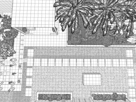 घर का बाहरी बगीचा 3D मॉडल