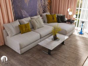 living room and kitchen 01 3D Model