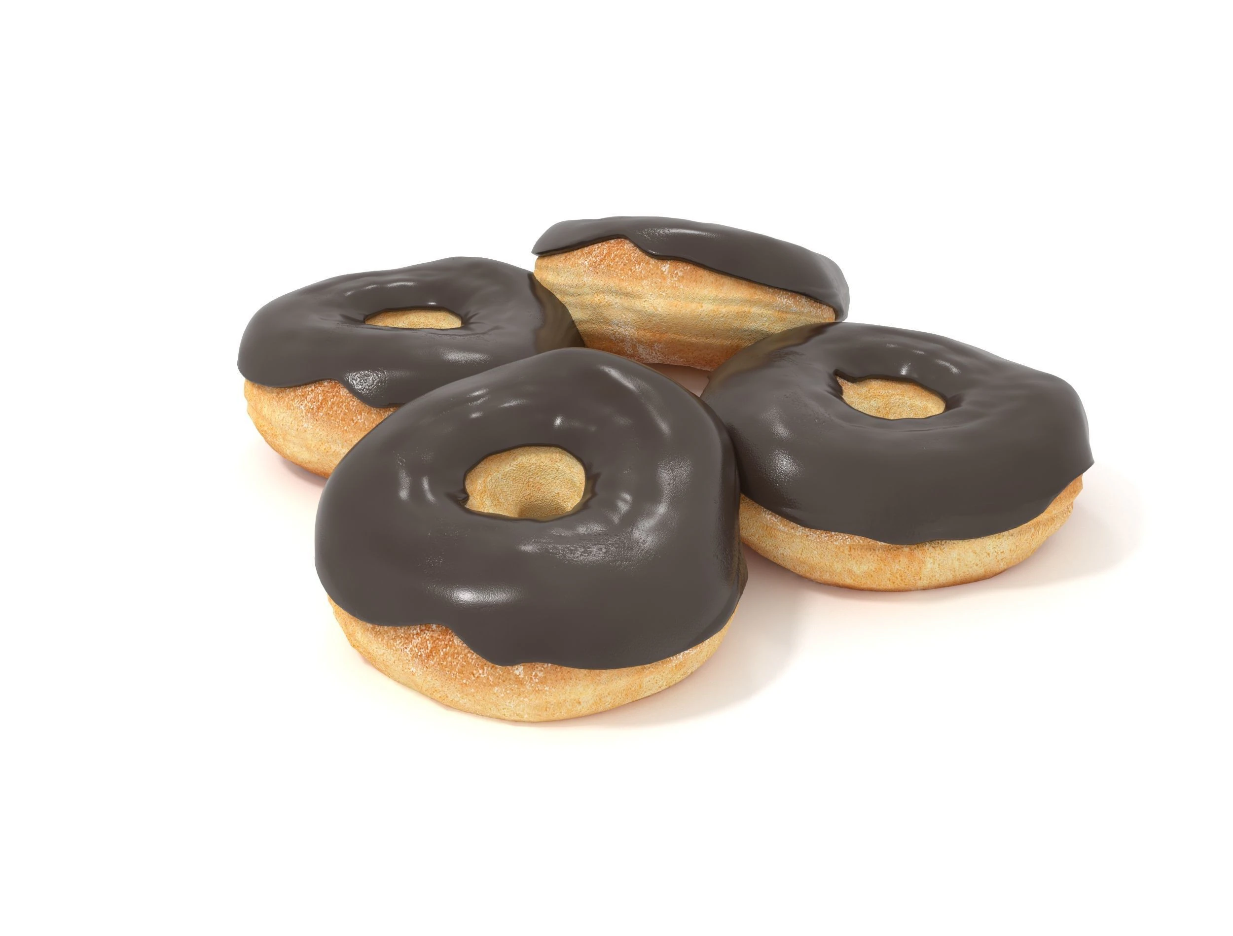 Donuts four chocolate glazed 3D Model .c4d .max .obj .3ds .fbx .stl .blend 
