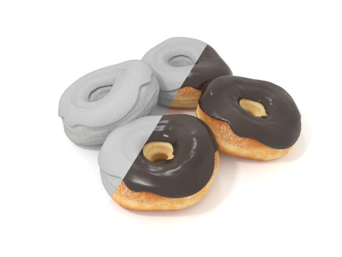 Donuts four chocolate glazed Model 3D