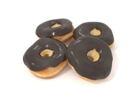 Donuts four chocolate glazed 3D Model