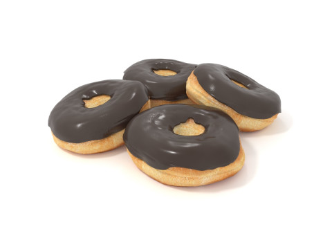 Donuts four chocolate glazed Model 3D