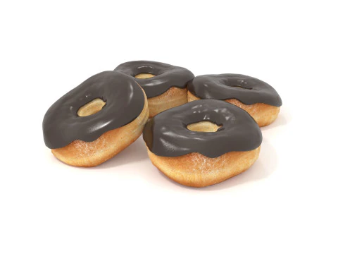 Donuts four chocolate glazed 3D Model