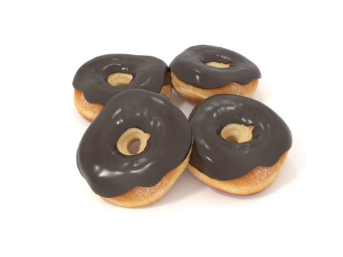 Donuts four chocolate glazed Model 3D