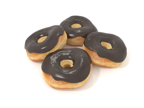 Donuts four chocolate glazed 3D Model