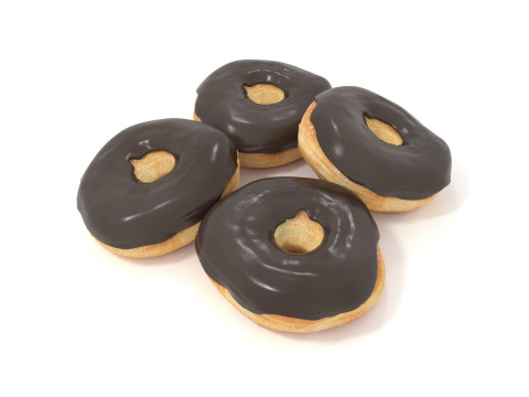 Donuts four chocolate glazed Model 3D