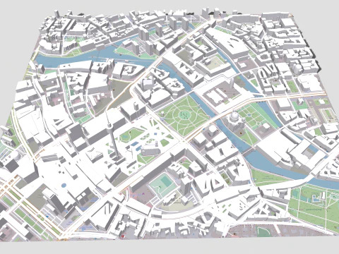 Paisagem urbana Berlim Alemanha fragmento cidade Berliner Fernsehturm Modelo 3D