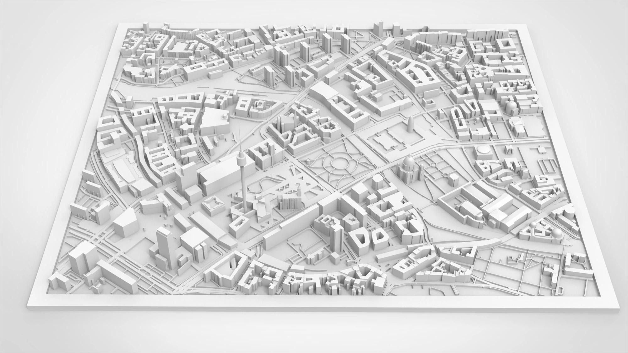 Paisagem urbana Berlim Alemanha fragmento cidade Berliner Fernsehturm Modelo de Impressão 3D .c4d .max .obj .3ds .fbx .stl .blend 