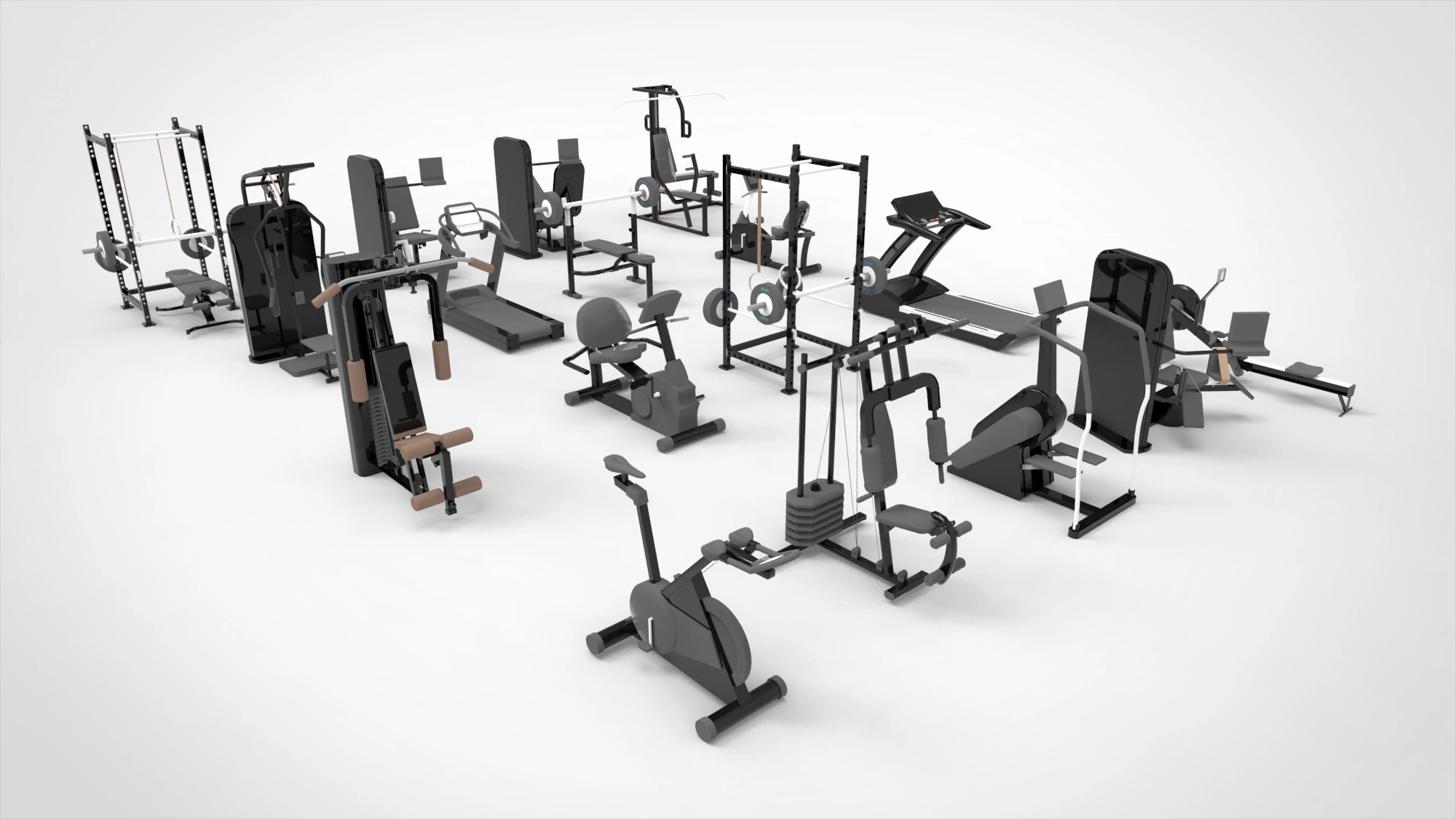 Equipos de gimnasio en casa y m&aacute;quinas de gimnasio comerciales. Modelo 3D .c4d .max .obj .3ds .fbx .stl .blend 