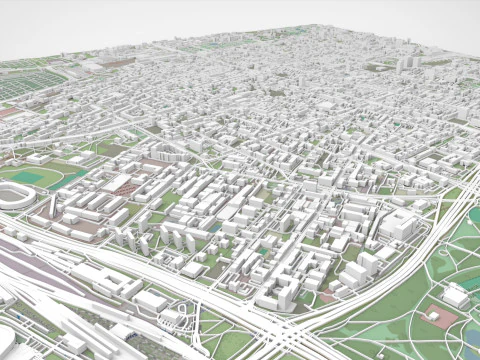 Paisagem urbana de Lodz, Pol&ocirc;nia Modelo 3D