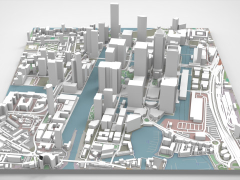 Cityscape London Business District Canary Wharf England Model 3D