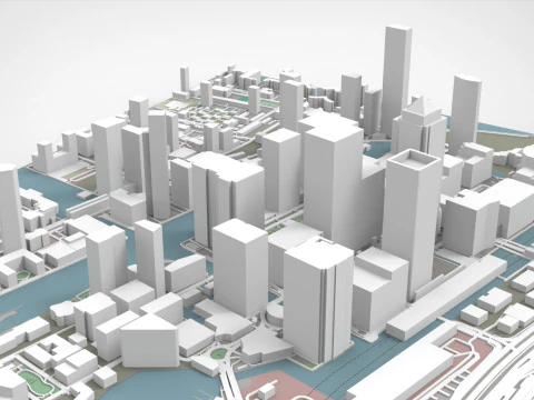 Cityscape London Business District Canary Wharf England 3D Model