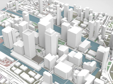 Cityscape London Business District Canary Wharf England 3D Model