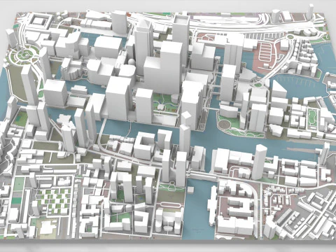 Cityscape London Business District Canary Wharf England 3D Model