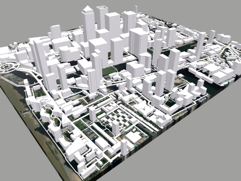 Cityscape London Business District Canary Wharf England 3D Model