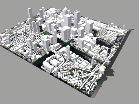 Cityscape London Business District Canary Wharf England 3D Model