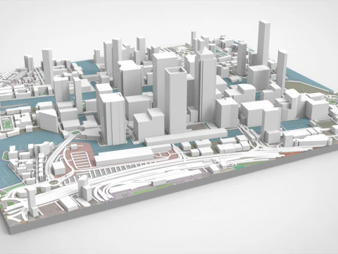 Cityscape London Business District Canary Wharf England 3D Model