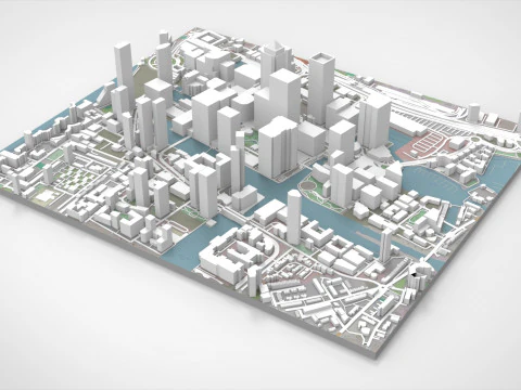 Cityscape London Business District Canary Wharf England 3D Model
