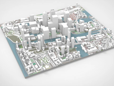 Cityscape London Business District Canary Wharf England 3D Model