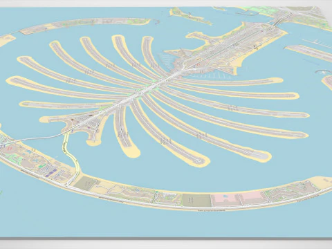 The Palm Jumeirah Island Dubai UAE Streets and roads 3D Model