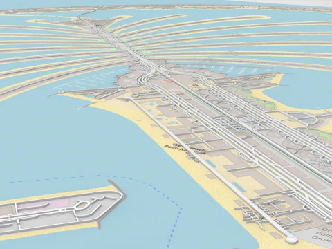 The Palm Jumeirah Island Dubai UAE Streets and roads 3D Model