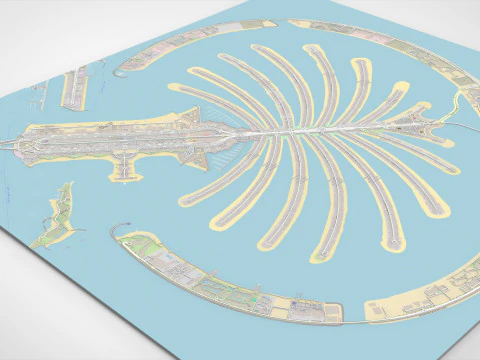 The Palm Jumeirah Island Dubai UAE Streets and roads 3D Model